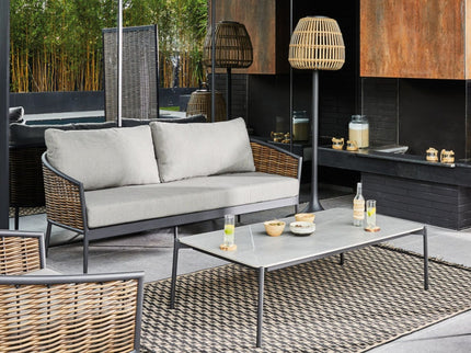 Ensemble détente Muse – Salon de jardin aluminium et résine (2 fauteuils + canapé 3 places)