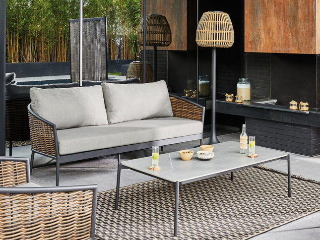 Ensemble détente Muse – Salon de jardin aluminium et résine (2 fauteuils + canapé 3 places)