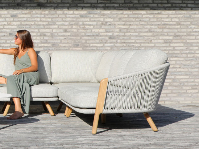 Ensemble panoramique Even – Salon d’angle extérieur aluminium, résine et teck FSC®